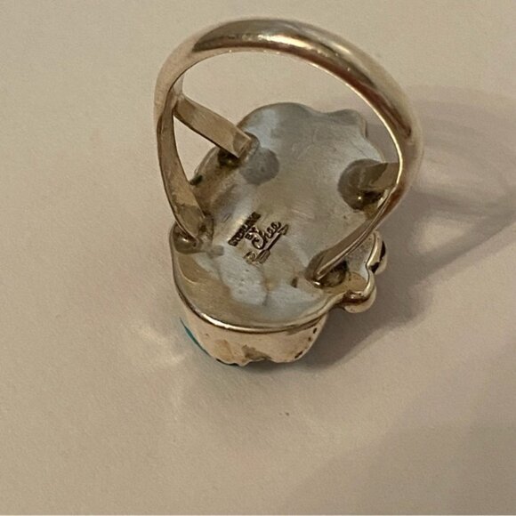 R CHEE VINTAGE NAVAJO STERLING SILVER RING RED BRANCH CORAL TURQUOISE SIZE 7 USA - Picture 12 of 13